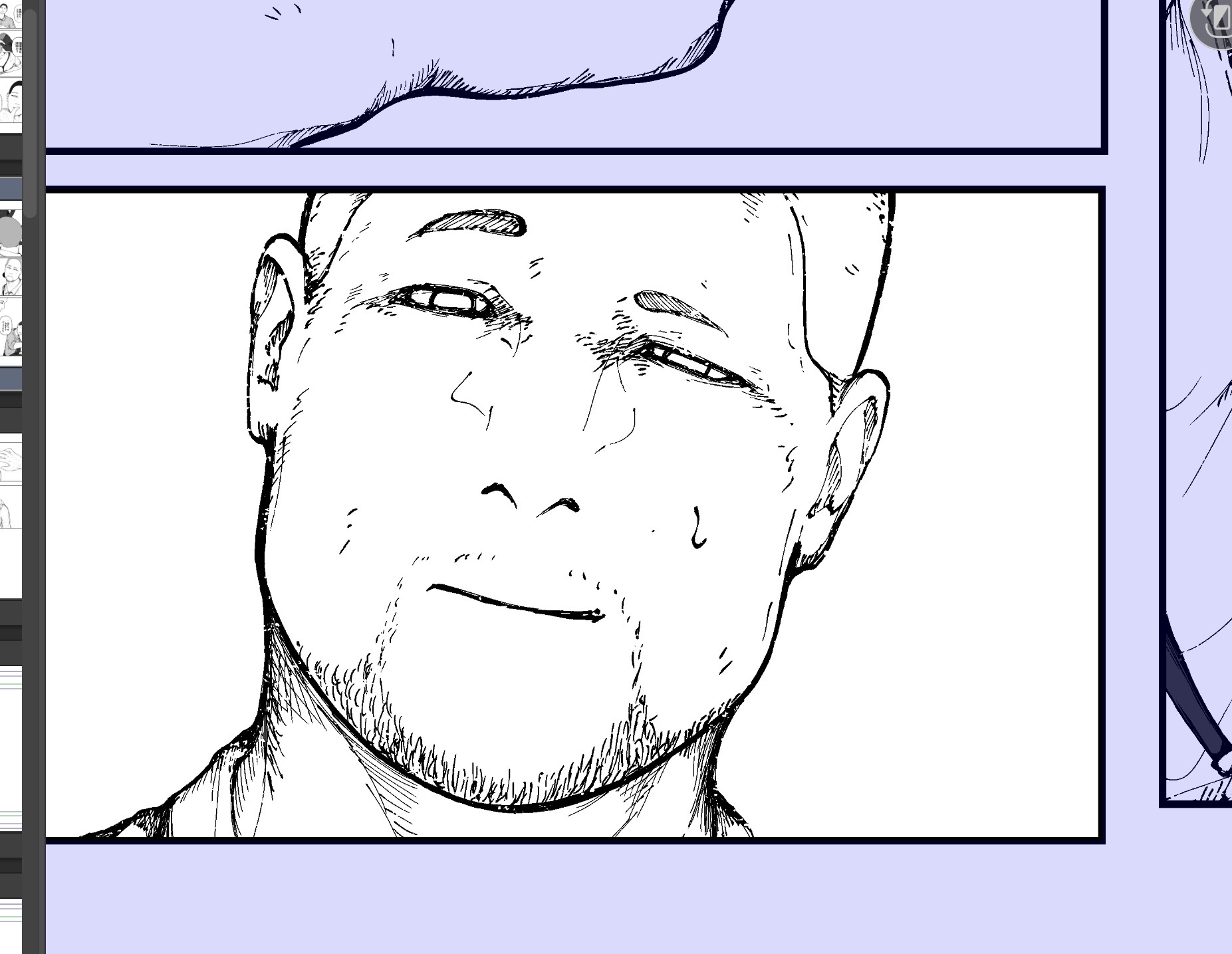 ​作品名： 『FLASH　壱』
​制作工程： キャラクターの線画　男
​使用ツール： CLIP STUDIO PAINT（クリスタ）
​作画ジャンル： 現代ファンタジー・創作漫画